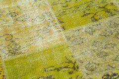 Handmade Area Rug - Yellow Patchwork Cotton Wool Small 4x4 Vintage Carpet