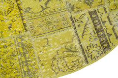 Handmade Area Rug - Yellow Patchwork Carpet | Turkish Wool Cotton Blend 6'5''x6'5''