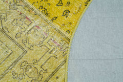 Handmade Area Rug - Yellow Patchwork Wool & Cotton 6x6 Foot Vintage Carpet