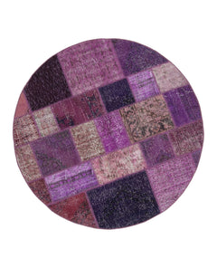 Handmade Area Rug – Purple Patchwork Cotton Wool 6x6 Vintage Turkish Carpet