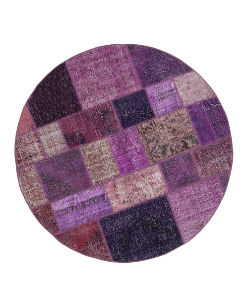 Handmade Area Rug – Purple Patchwork Cotton Wool 6x6 Vintage Turkish Carpet