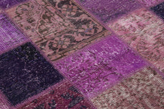 Handmade Area Rug – Purple Patchwork Cotton Wool 6x6 Vintage Turkish Carpet