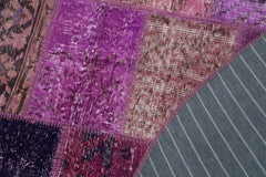 Handmade Area Rug – Purple Patchwork Cotton Wool 6x6 Vintage Turkish Carpet