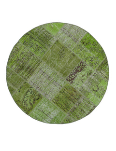 Kirk Yama Green Patchwork Cotton Wool Handmade Area Rug 4'11'' x 4'11''
