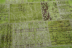 Kirk Yama Green Patchwork Cotton Wool Handmade Area Rug 4'11'' x 4'11''