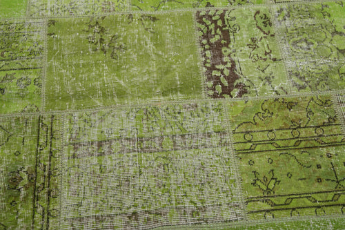 Kirk Yama Green Patchwork Cotton Wool Handmade Area Rug 4'11'' x 4'11''