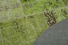 Kirk Yama Green Patchwork Cotton Wool Handmade Area Rug 4'11'' x 4'11''