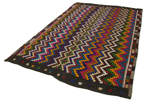 Geometric Kilim White Geometric Goat Hair Wool Handmade Area Rug 6'2'' x 9'6''