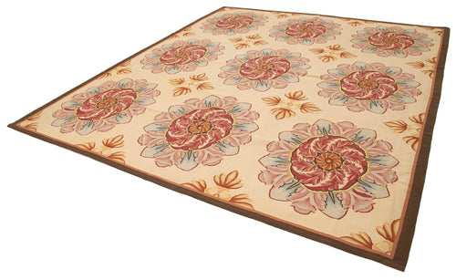 Aubusson Floral Beige Floral Cotton Wool Handmade Area Rug 10'1'' x 11'8''