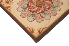 Aubusson Floral Beige Floral Cotton Wool Handmade Area Rug 10'1'' x 11'8''
