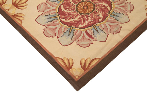 Aubusson Floral Beige Floral Cotton Wool Handmade Area Rug 10'1'' x 11'8''