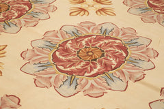 Aubusson Floral Beige Floral Cotton Wool Handmade Area Rug 10'1'' x 11'8''