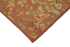 Aubusson Floral Brown Floral Cotton Wool Handmade Area Rug 9'2'' x 11'7''