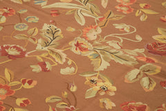 Aubusson Floral Brown Floral Cotton Wool Handmade Area Rug 9'2'' x 11'7''