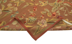 Aubusson Floral Brown Floral Cotton Wool Handmade Area Rug 9'2'' x 11'7''