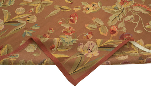 Aubusson Floral Brown Floral Cotton Wool Handmade Area Rug 9'2'' x 11'7''
