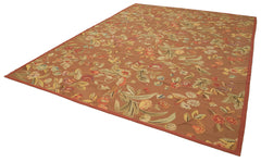 Aubusson Floral Brown Floral Cotton Wool Handmade Area Rug 9'1'' x 11'9''