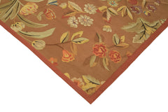Aubusson Floral Brown Floral Cotton Wool Handmade Area Rug 9'1'' x 11'9''
