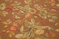 Aubusson Floral Brown Floral Cotton Wool Handmade Area Rug 9'1'' x 11'9''