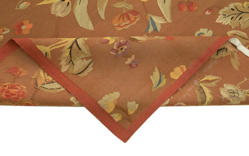 Aubusson Floral Brown Floral Cotton Wool Handmade Area Rug 9'1'' x 11'9''