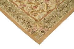 Aubusson Floral Beige Floral Cotton Wool Handmade Area Rug 8'10'' x 12'0''