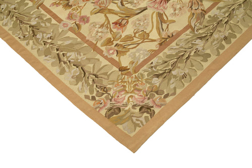 Aubusson Floral Beige Floral Cotton Wool Handmade Area Rug 8'10'' x 12'0''