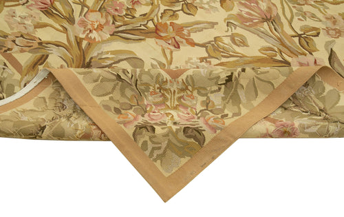 Aubusson Floral Beige Floral Cotton Wool Handmade Area Rug 8'10'' x 12'0''