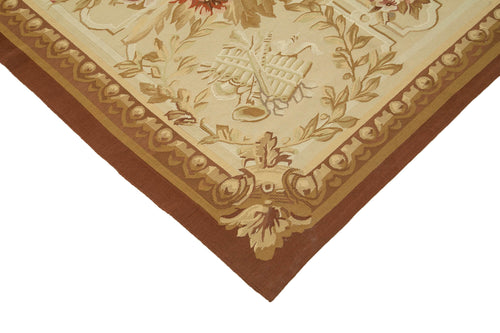 Aubusson Floral Beige Floral Cotton Wool Handmade Area Rug 8'10'' x 12'0''