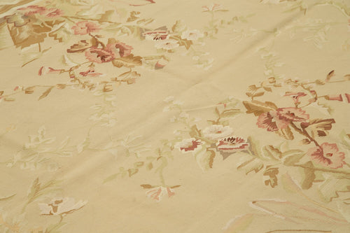 Aubusson Floral Beige Floral Cotton Wool Handmade Area Rug 8'10'' x 12'0''