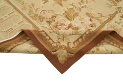 Aubusson Floral Beige Floral Cotton Wool Handmade Area Rug 8'10'' x 12'0''