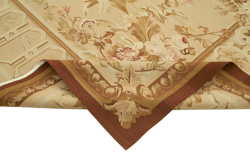 Aubusson Floral Beige Floral Cotton Wool Handmade Area Rug 8'10'' x 12'0''