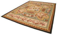 Aubusson Floral Beige Floral Cotton Wool Handmade Area Rug 9'2'' x 12'0''