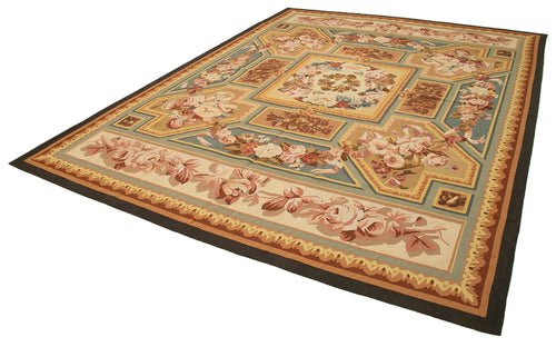 Aubusson Floral Beige Floral Cotton Wool Handmade Area Rug 9'2'' x 12'0''
