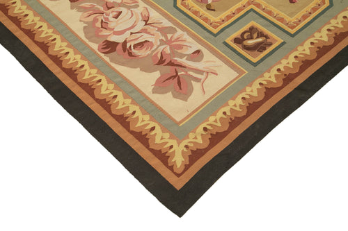 Aubusson Floral Beige Floral Cotton Wool Handmade Area Rug 9'2'' x 12'0''