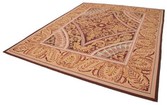 Aubusson Floral Pink Floral Cotton Wool Handmade Area Rug 8'9'' x 11'2''