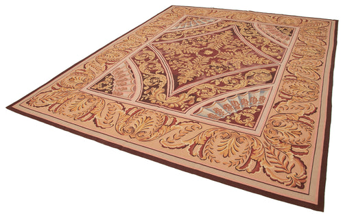 Aubusson Floral Pink Floral Cotton Wool Handmade Area Rug 8'9'' x 11'2''