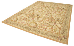 Aubusson Floral Beige Floral Cotton Wool Handmade Area Rug 8'9'' x 12'0''