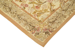 Aubusson Floral Beige Floral Cotton Wool Handmade Area Rug 8'9'' x 12'0''