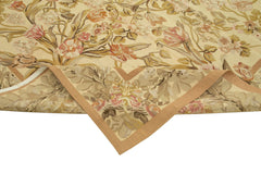 Aubusson Floral Beige Floral Cotton Wool Handmade Area Rug 8'9'' x 12'0''