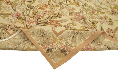 Aubusson Floral Beige Floral Cotton Wool Handmade Area Rug 8'9'' x 12'0''