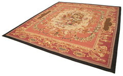 Aubusson Floral Red Floral Cotton Wool Handmade Area Rug 9'11'' x 10'10''