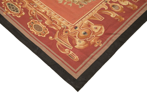 Aubusson Floral Red Floral Cotton Wool Handmade Area Rug 9'11'' x 10'10''