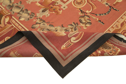 Aubusson Floral Red Floral Cotton Wool Handmade Area Rug 9'11'' x 10'10''