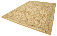 Aubusson Floral Beige Floral Cotton Wool Handmade Area Rug 8'9'' x 12'2''