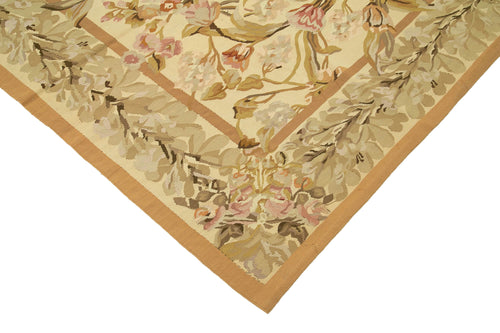 Aubusson Floral Beige Floral Cotton Wool Handmade Area Rug 8'9'' x 12'2''