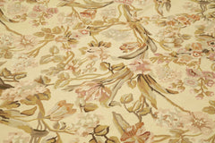 Aubusson Floral Beige Floral Cotton Wool Handmade Area Rug 8'9'' x 12'2''