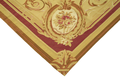 Aubusson Floral Yellow Floral Cotton Wool Handmade Area Rug 8'8'' x 11'11''