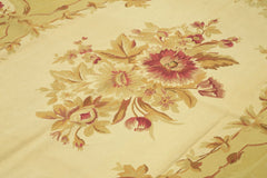 Aubusson Floral Yellow Floral Cotton Wool Handmade Area Rug 8'8'' x 11'11''