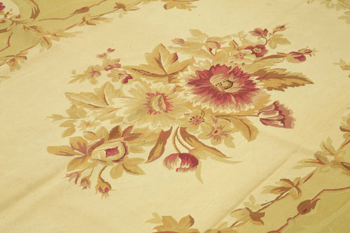 Aubusson Floral Yellow Floral Cotton Wool Handmade Area Rug 8'8'' x 11'11''