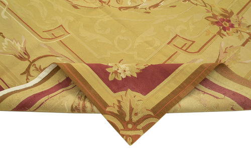 Aubusson Floral Yellow Floral Cotton Wool Handmade Area Rug 8'8'' x 11'11''